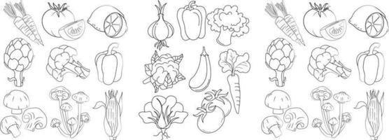 frutas, frutas, vegetais, alimentos, glifo, vetorial, conjunto de ícones, ícones de linha de vegetais, conjunto de ícones de vegetais