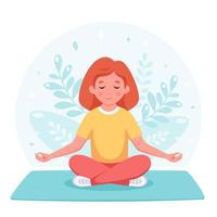 garota meditando na posição de lótus. ioga e meditação para crianças vetor