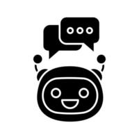 chatbot com ícone de glifo de bolhas de discurso. símbolo da silhueta. robô moderno. resposta de digitação do talkbot. suporte online. assistente virtual. bot de bate-papo. espaço negativo. ilustração isolada do vetor