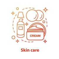 ícone do conceito de cuidados com a pele. ilustração de linha fina de ideia de cosméticos. produtos para os cuidados faciais. salão de beleza. desenho de contorno isolado de vetor