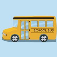 escola de ônibus modelo e fundo de cor azul. vetor