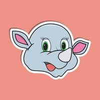 adesivo de rosto de animal com design de personagens de rinoceronte. vetor