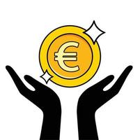 mão segurando a moeda de ouro do euro. ilustração vetorial vetor