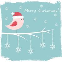 cartão de inverno com pássaro fofo e flocos de neve vetor