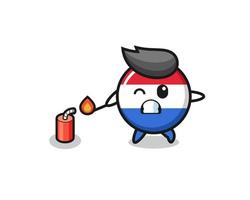 ilustração do mascote da bandeira da Holanda jogando fogo de artifício vetor