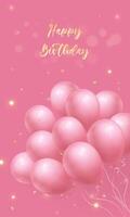 fofa feliz aniversário festa cartão vertical modelo com Rosa balões vetor