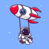 fofa astronauta balanço em foguete desenho animado vetor ícone ilustração. Ciência tecnologia ícone conceito isolado Prêmio vetor. plano desenho animado estilo