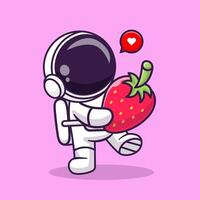 fofa astronauta trazer morangos fruta desenho animado vetor ícone ilustração. Ciência Comida ícone conceito isolado Prêmio vetor. plano desenho animado estilo