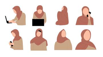 coleção do vetor ilustrações do mulheres vestindo a hijab