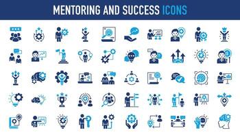 mentoria e sucesso ícone definir. conceito com ícone do metas, treinamento, orientação, treinamento, motivação, conhecimento, apoiar, e mais. vetor ícones ilustração