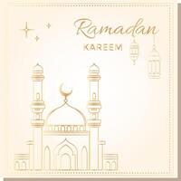 vetor dourado cartão para islâmico feriados celebração. árabe mesquita para iftar convite. cartão para muçulmano festa do a piedosos do Ramadã mês. Ramadã kareem