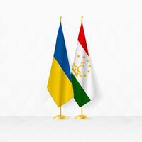 Ucrânia e tajiquistão bandeiras em bandeira ficar em pé, ilustração para diplomacia e de outros encontro entre Ucrânia e tadjiquistão. vetor