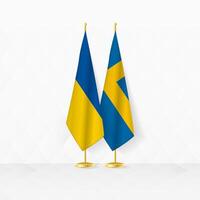 Ucrânia e Suécia bandeiras em bandeira ficar em pé, ilustração para diplomacia e de outros encontro entre Ucrânia e Suécia. vetor