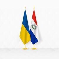 Ucrânia e Paraguai bandeiras em bandeira ficar em pé, ilustração para diplomacia e de outros encontro entre Ucrânia e Paraguai. vetor