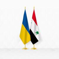 Ucrânia e Síria bandeiras em bandeira ficar em pé, ilustração para diplomacia e de outros encontro entre Ucrânia e Síria. vetor