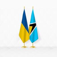 Ucrânia e santo lucia bandeiras em bandeira ficar em pé, ilustração para diplomacia e de outros encontro entre Ucrânia e santo lucia. vetor