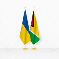 Ucrânia e Guiana bandeiras em bandeira ficar em pé, ilustração para diplomacia e de outros encontro entre Ucrânia e Guiana. vetor