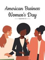 americano o negócio mulheres dia. setembro 22º. bandeira com mulheres do diferente nacionalidades. vetor. vetor