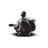 Garoto jogando guitarra Visão costas ilustração vetor