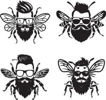 abelha com pompadour vestindo oculos de sol corpo vagamente se assemelha face com barba vetor