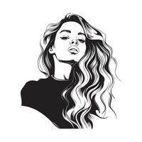 lindo mulher grandes ondulado cabelo Penteado vetor ilustração