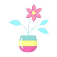 flor com folhas em um vaso tricolor. vetor