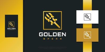 Lança de ouro elegante ou logotipo, símbolo ou ícone do tridente para a identidade da indústria de jogos vetor
