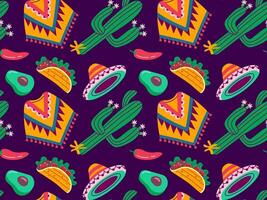 cinco de maionese desatado padrão, pode 5, Federal feriado dentro México. símbolos do mexicano cultura em uma tolet fundo. vetor