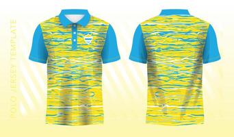 Esportes pólo camiseta jérsei projeto, azul amd amarelo Esportes jérsei com frente e costas Visão modelo vetor