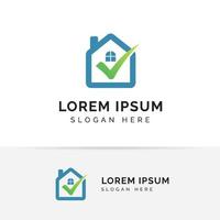 modelo de logotipo para casa com marca de seleção. logotipo para imobiliária. verificar designs de símbolo de ícone de casa vetor