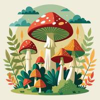 cogumelos dentro a floresta. vetor ilustração dentro plano estilo.