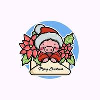 ilustração de porco fofo de natal em um cartão comemorativo vetor