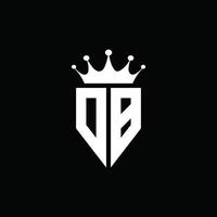 Estilo do emblema do monograma do logotipo db com modelo de design em forma de coroa vetor