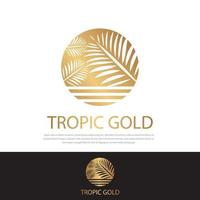 tropical gold logo.palm fronds in sun circle.resort and spa emblem.tropical cosméticos beleza identidade, cartão de visita, negócios vetor