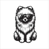 ai gerado Preto e branco pomerânia cachorro vestindo oculos de sol ilustração vetor