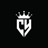 Estilo do emblema do monograma do logotipo cy com modelo de design em forma de coroa vetor