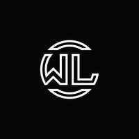 Monograma do logotipo wl com modelo de design arredondado de círculo de espaço negativo vetor