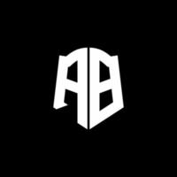 Fita de logotipo de letra de monograma ab com estilo de escudo isolado em fundo preto vetor