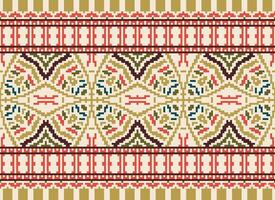 Cruz ponto padronizar com floral projetos. tradicional Cruz ponto bordado. geométrico étnico padrão, bordado, têxtil ornamentação, tecido, mão costurado padrão, cultural costura pixel arte. vetor