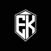 Monograma do logotipo da ek com a combinação da forma do emblema no modelo de design superior vetor