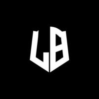 Fita de logotipo de letra de monograma lb com estilo de escudo isolado em fundo preto vetor