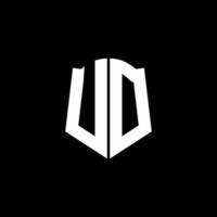 Fita de logotipo de letra de monograma ud com estilo de escudo isolado em fundo preto vetor