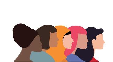 fêmea diverso rostos do diferente etnia. mulheres fortalecimento movimento padronizar. internacional mulheres dia gráfico dentro vetor