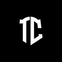 fita do logotipo da letra do monograma tc com estilo de escudo isolado no fundo preto vetor