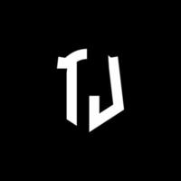 fita do logotipo da letra do monograma tj com estilo de escudo isolado no fundo preto vetor
