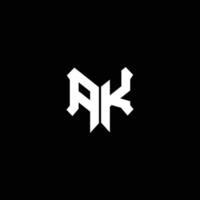 Monograma do logotipo ak com modelo de design de forma de escudo vetor