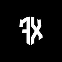 Fita do logotipo da letra do monograma fx com estilo de escudo isolado no fundo preto vetor
