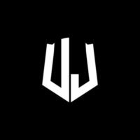 Fita de logotipo de letra de monograma uj com estilo de escudo isolado em fundo preto vetor