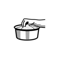 Mão mexendo tigela de pó de arroz para fazer kerala puttu, também conhecido esboço de esboço de bolo a vapor de arroz vetor