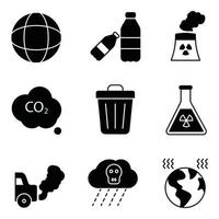 conjunto de ícones de glifo de poluição vetor